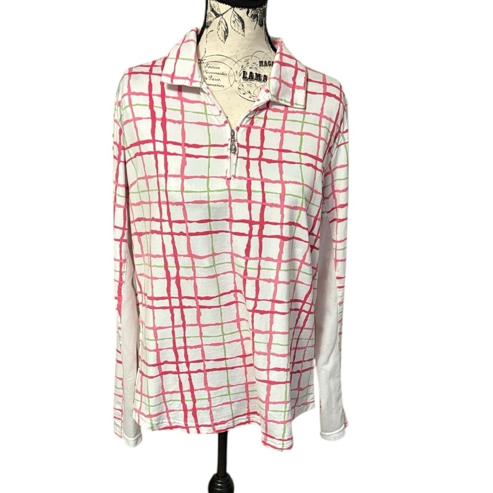 San Soleil Women’s UPF 50 Outdoors Sun Shirt Long Sleeve Plaid Size L